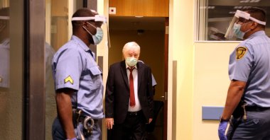 Former Bosnian Serb military leader Ratko Mladic arrives for his appeal hearing at the U.N. International Residual Mechanism for Criminal Tribunals, The Hague, the Netherlands, Aug. 25, 2020. (Reuters Photo)