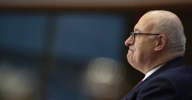 In this Monday, Sept. 30, 2019 file photo, European Commissioner-designate for Trade Phil Hogan answers questions during his hearing at the European Parliament in Brussels. (AP Photo)