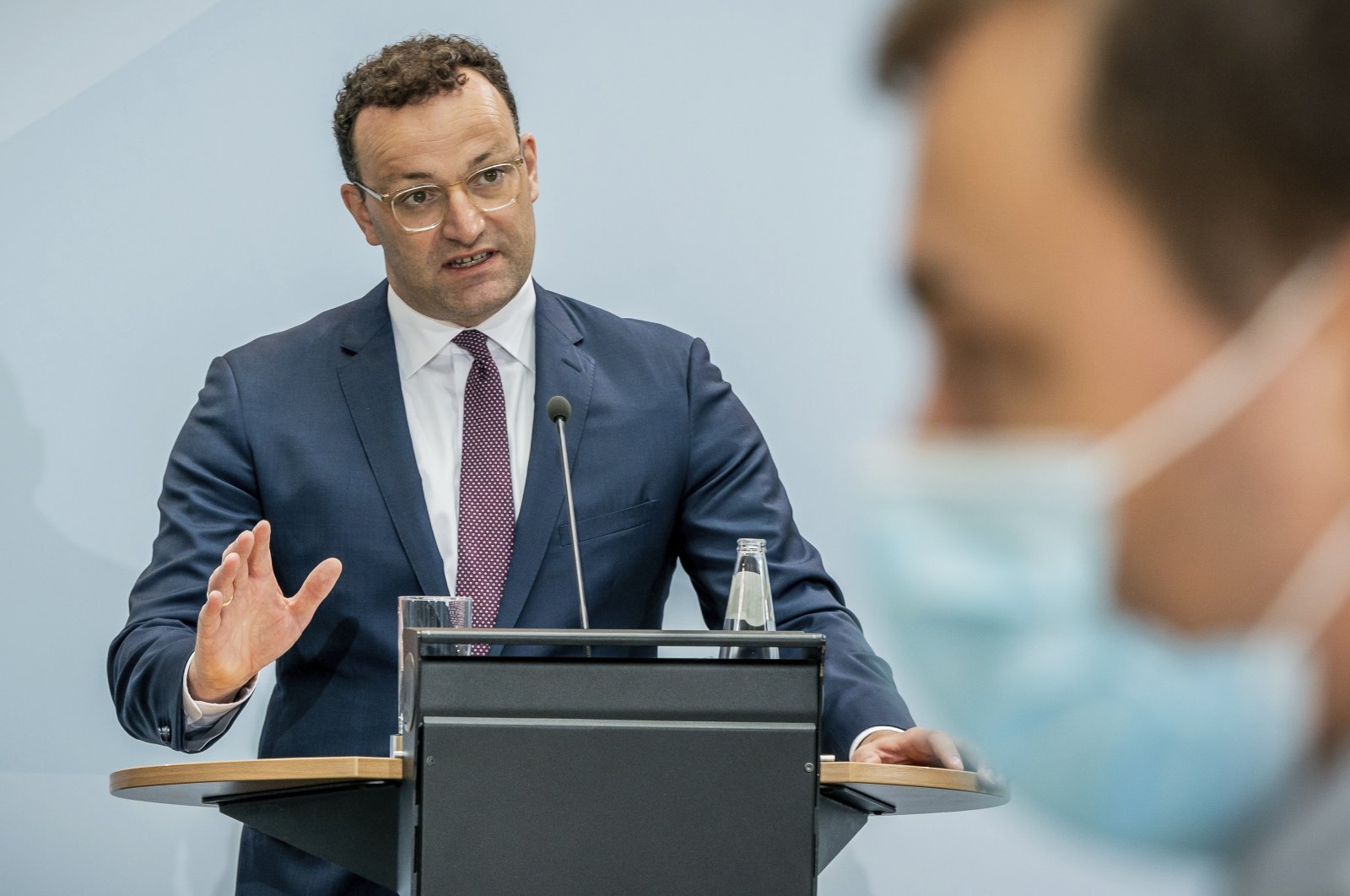 Jens Spahn, federal minister of health, gives a press conference at the Federal Ministry of Health in Berlin, Germany, Aug. 26, 2020. (AP Photo)
