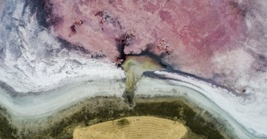 A bird's-eye view of dried-up Lake Küçük and its surroundings in Konya, central Turkey, Aug. 27, 2020. (DHA Photo)