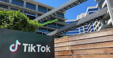 The logo of the Chinese video app TikTok is seen on the side of the company's new office space at the C3 campus in Culver City, in the westside of Los Angeles, U.S., Aug. 11, 2020. (AFP Photo)