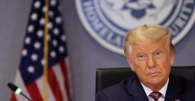 U.S. President Donald President Trump listens during a briefing on Hurricane Laura at the Federal Emergency Management Agency (FEMA) headquarters, Washington, U.S., Aug. 27, 2020. (REUTERS Photo)