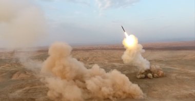 This file photo provided by Iran's Revolutionary Guard Corps (IRGC) official website via SEPAH News on July 28, 2020, shows ballistic missiles being launched from underground by Iran's Revolutionary Guard Corps (IRGC) during the last day of military exercises near sensitive Gulf waters. (AFP PHOTO / IRGC via SEPAH NEWS)