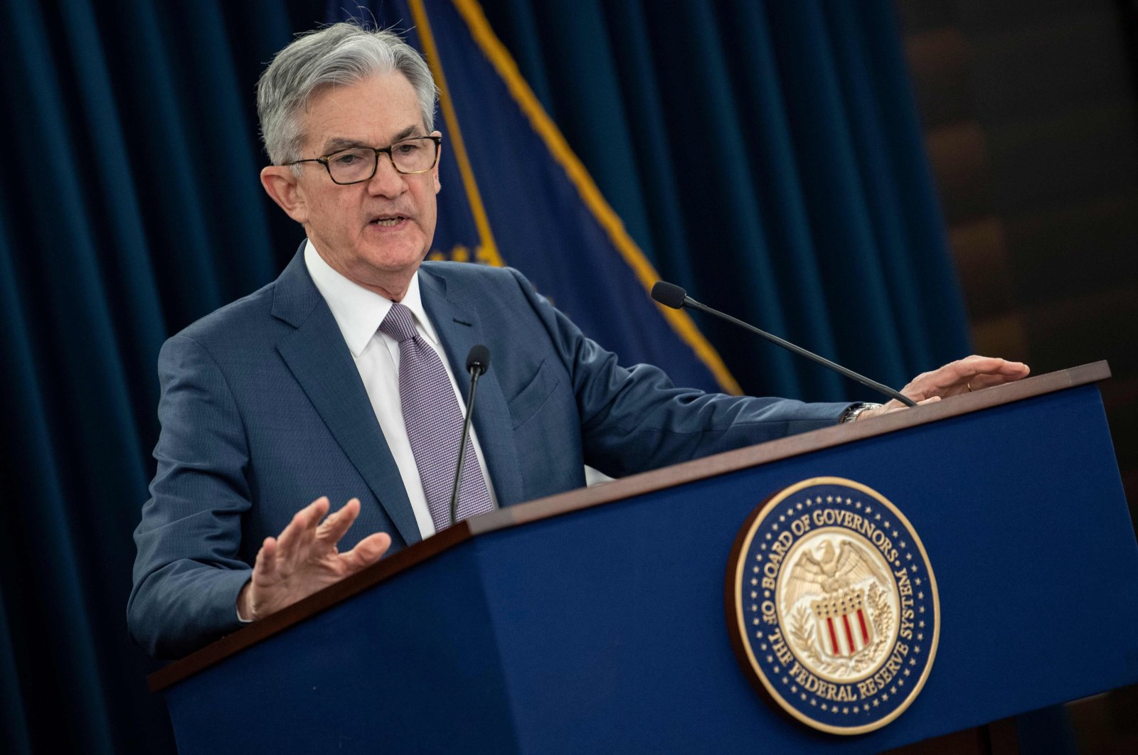 U.S. Federal Reserve Chairman Jerome Powell speaks at a press briefing in Washington, D.C., March 3, 2020. (AFP Photo)