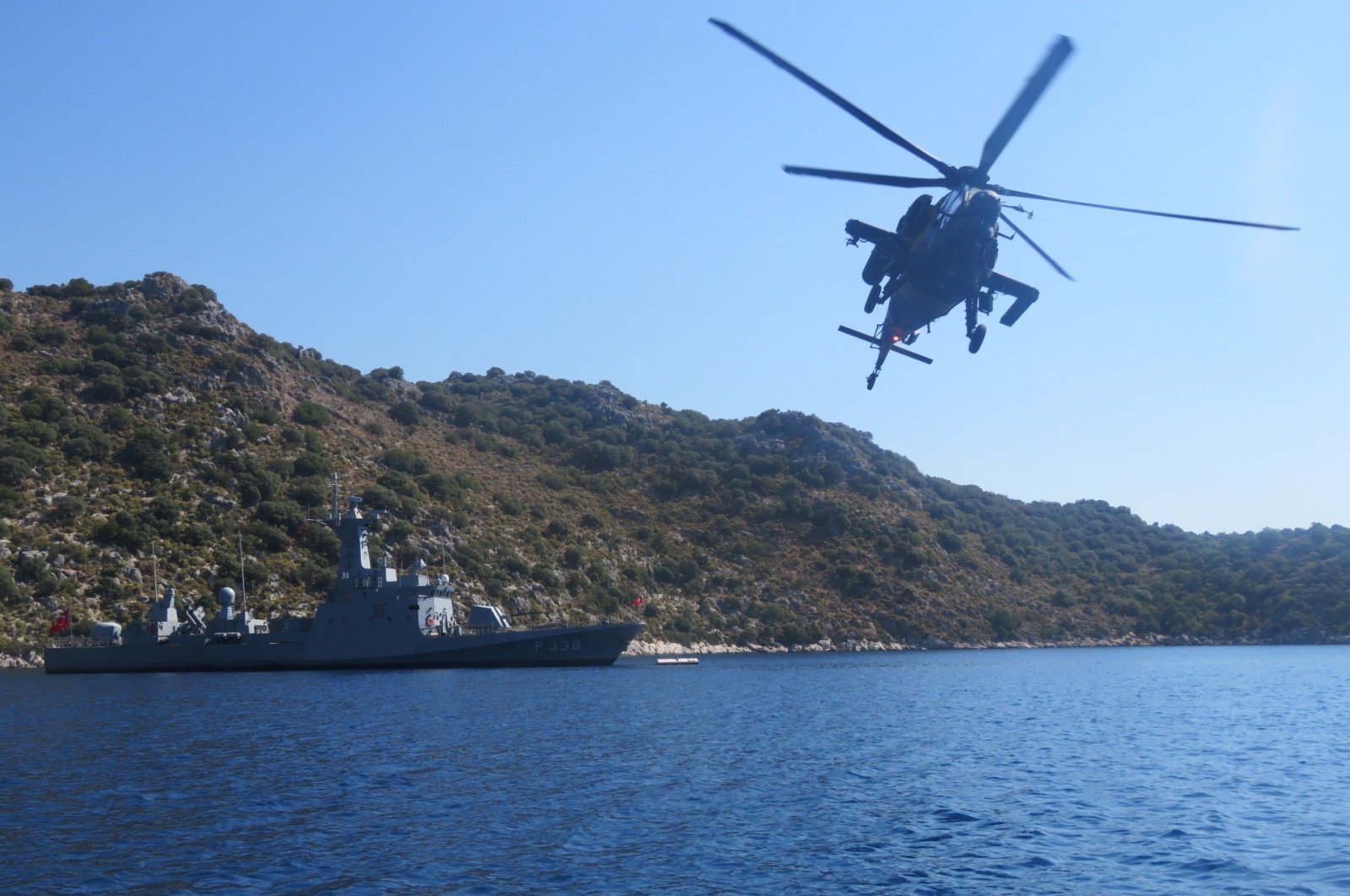 Turkish Navy Fast Patrol Boats and Turkish Army Attack Helicopters conduct their joint training in the Eastern Mediterranean and the Aegean Sea, Aug. 27, 2020. (İHA Photo)