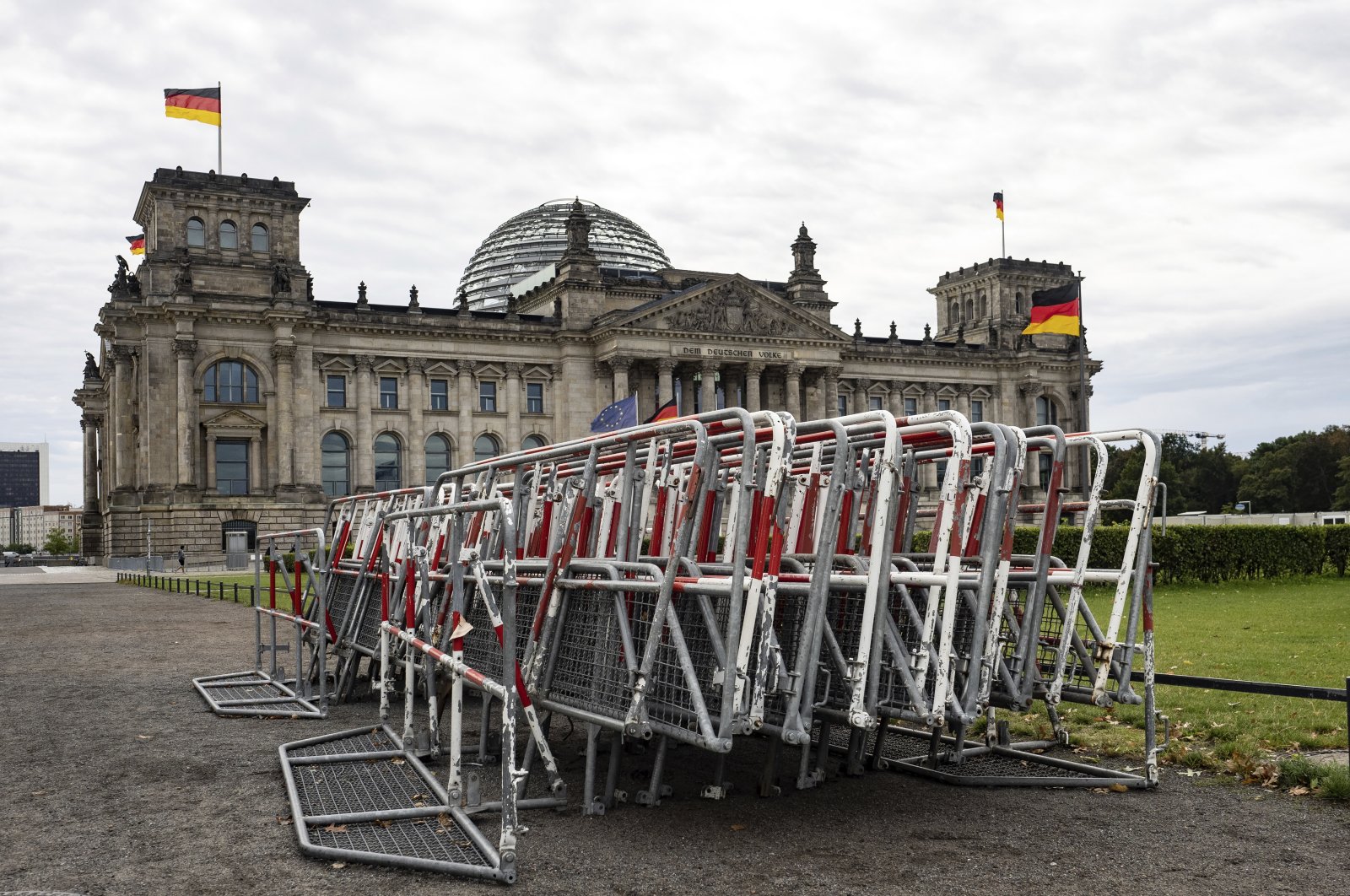 Barriers are located at the Reichstag building in Berlin, Germany, Aug. 28, 2020.(AP Photo)