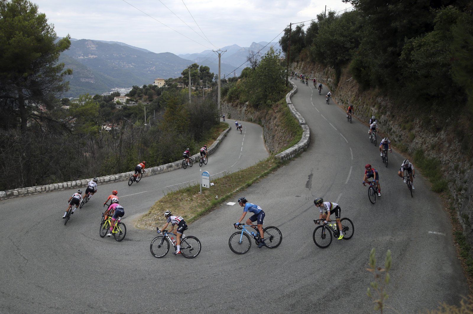 The pack rides during La Course by Le Tour de France, a women's cycling race, with start and finish in Nice, southern France, Saturday, Aug. 29, 2020. (AP Photo)