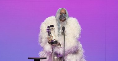 Lady Gaga accepts the Artist of the Year award during the 2020 MTV VMAs in this screengrab image made available on Aug. 30, 2020. (REUTERS PHOTO)