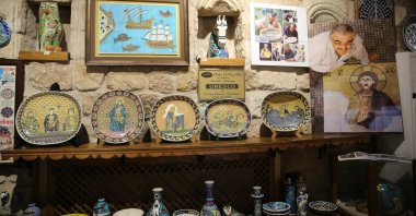 Some of the tile works from Sıtkı Olçar's selection of Hagia Sophia frescoes are seen at Sıtkı Olçar Art Gallery, Nevşehir, central Turkey, Aug. 29, 2020. (AA Photo)