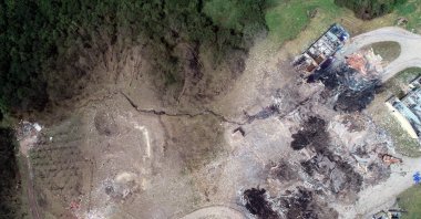 This photo taken with a drone shows the destruction in the area where the fireworks factory blew up on July 3, 2020, in Sakarya's Hendek district (DHA Photo)