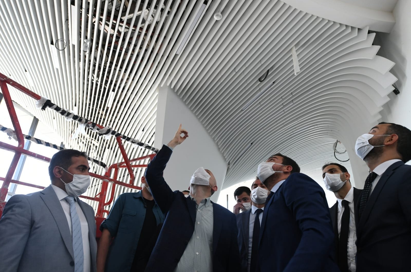 Transport and Infrastructure Minister Adil Karaismailoğlu (C) inspects the Çamlıca Tower on site in Istanbul's Üsküdar district, Turkey, Aug. 23, 2020. (DHA Photo)