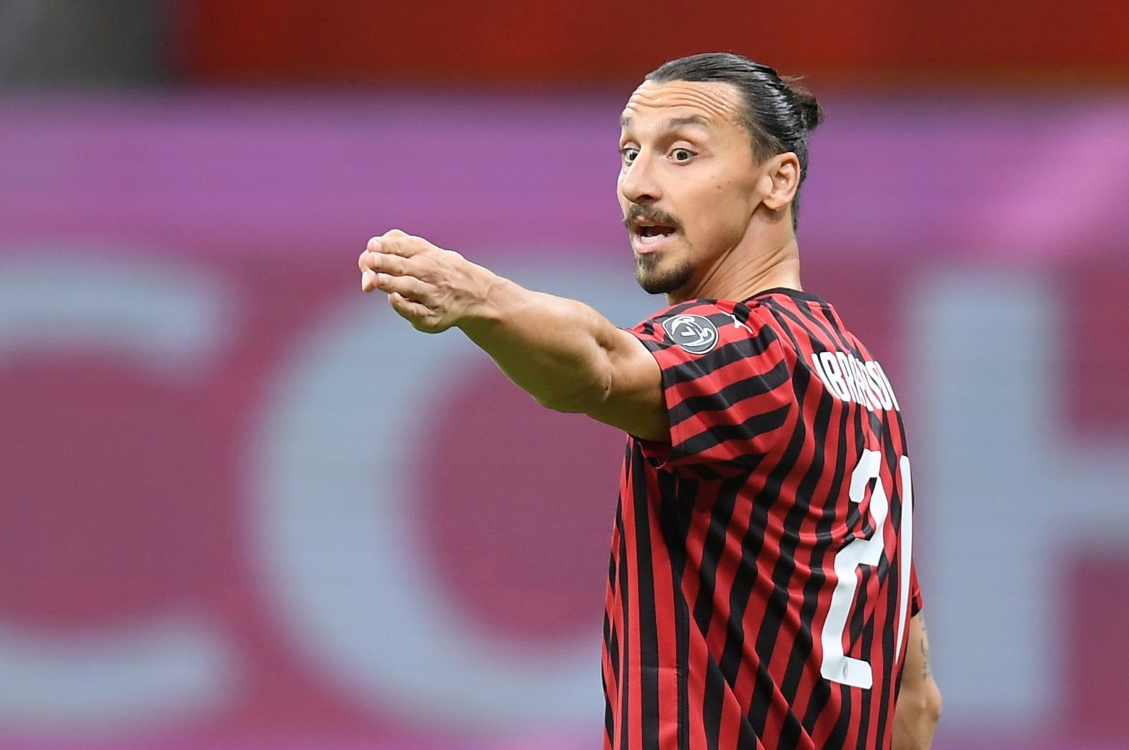 Zlatan Ibrahimovic reacts during a match, in Milan, Italy, July 24, 2020. (REUTERS Photo)