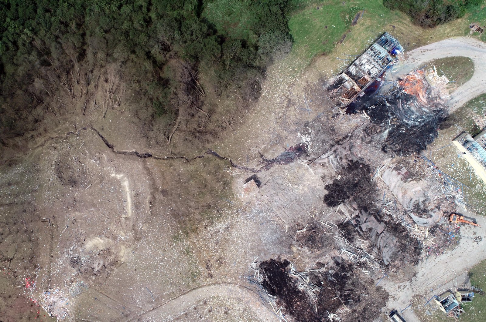 This photo taken with a drone shows the destruction in the area where the fireworks factory blew up on July 3, 2020, in Sakarya's Hendek district (DHA Photo)