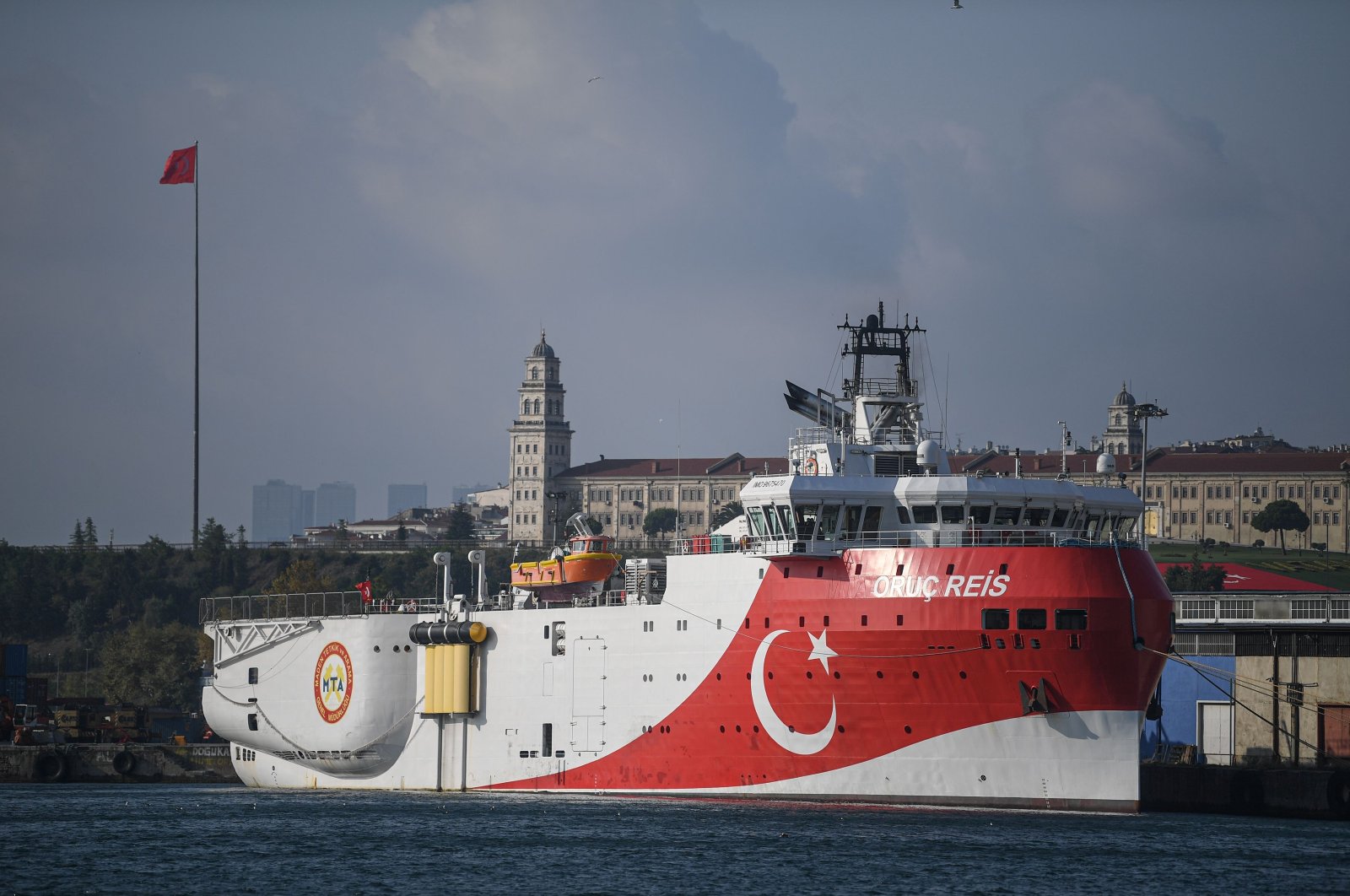 A view of Turkish General Directorate of Mineral Research and Exploration's (MTA) Oruç Reis seismic research vessel docked at Haydarpaşa port, Istanbul on Aug. 23, 2019. (AFP Photo)