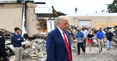U.S. President Donald Trump tours an area affected by civil unrest, Kenosha, Wisconsin, U.S., Sept. 1, 2020. (AFP Photo)