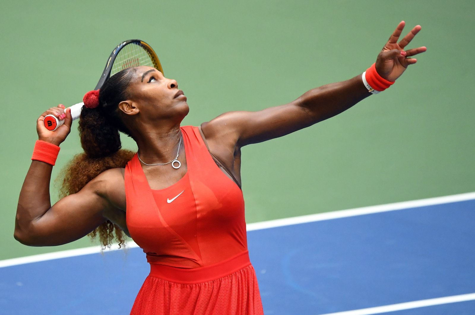 Serena Williams serves the ball against Kristie Ahn during a match in New York City, United States, Sept. 1, 2020. (REUTERS Photo)