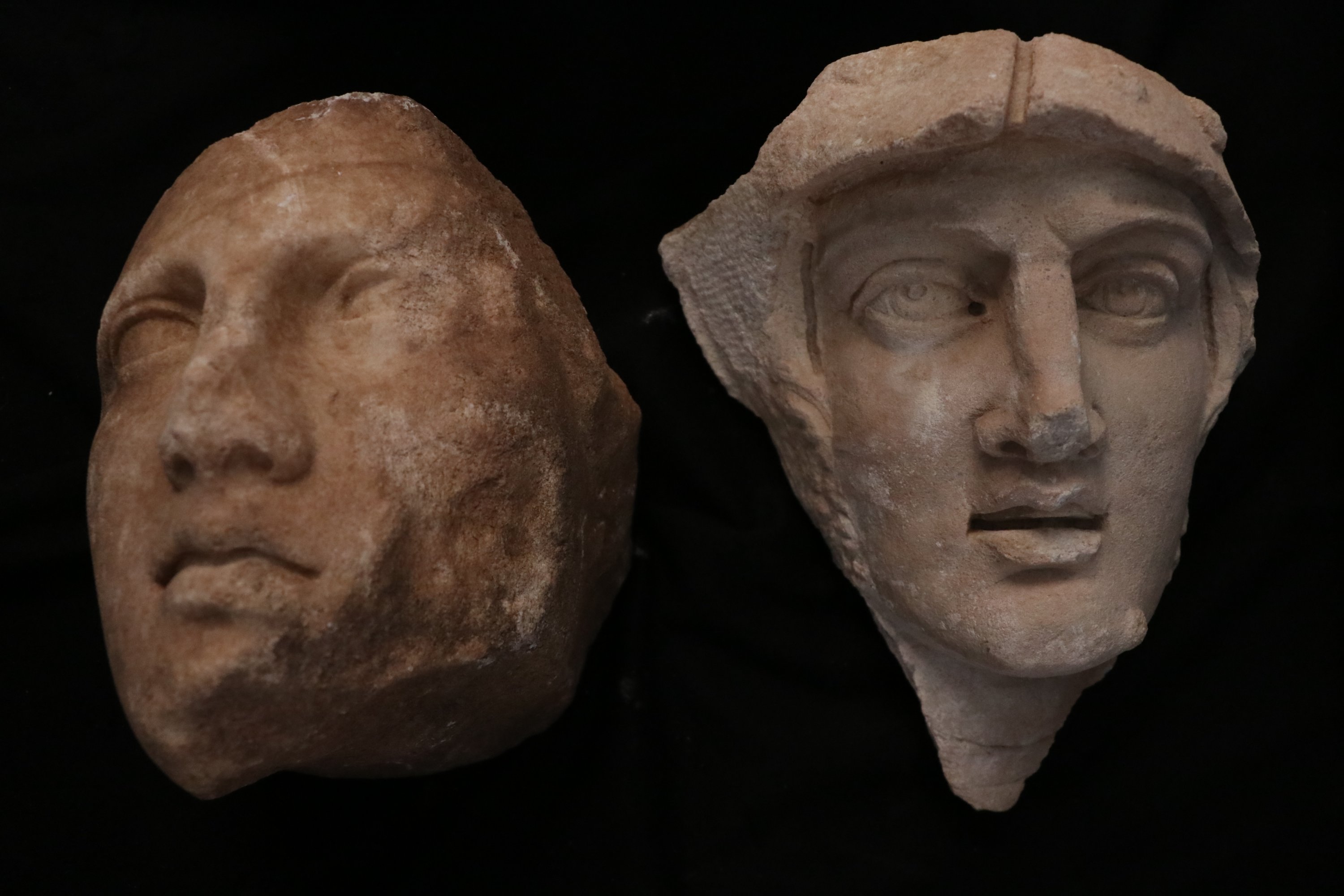 Head sculptures founded at the excavation site of Hadrian Temple, Balıkesir province, western Turkey, Sept. 2, 2020. (AA PHOTO)