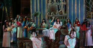 A scene from the "Aida" opera performance at the Aspendos ancient theater during the 26th Aspendos Opera and Ballet Festival, Antalya province, southern Turkey, Sept. 13, 2019. (AA Photo)