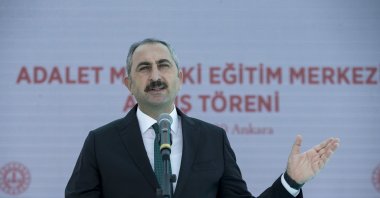 Justice Minister Abdülhamit Gül reacts as he gives a speech during the inauguration of a vocational training center in Ankara, Aug. 14, 2020. (AA Photo)