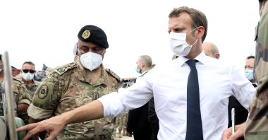 French President Emmanuel Macron meets with members of the Lebanese military, Beirut, Lebanon, Sept. 1, 2020. (Reuters Photo)