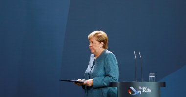 German Chancellor Angela Merkel leaves after a statement about the latest developments in the case of Russian opposition leader Alexei Navalny at the chancellery, Berlin, Sept. 2, 2020. (REUTERS Photo)