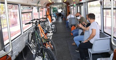 A view of the tram for cyclists, in Konya, central Turkey, Sept. 3, 2020. (İHA Photo) 