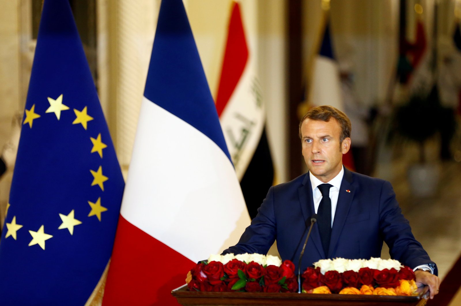 French President Emmanuel Macron speaks during a news conference, in Baghdad, Iraq, Sept. 2, 2020. (Reuters Photo)