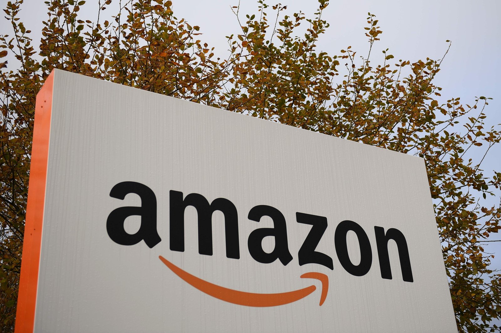 A sign is pictured at the Amazon Fulfilment Centre in Peterborough, eastern England, Nov. 27, 2019. (AFP Photo)