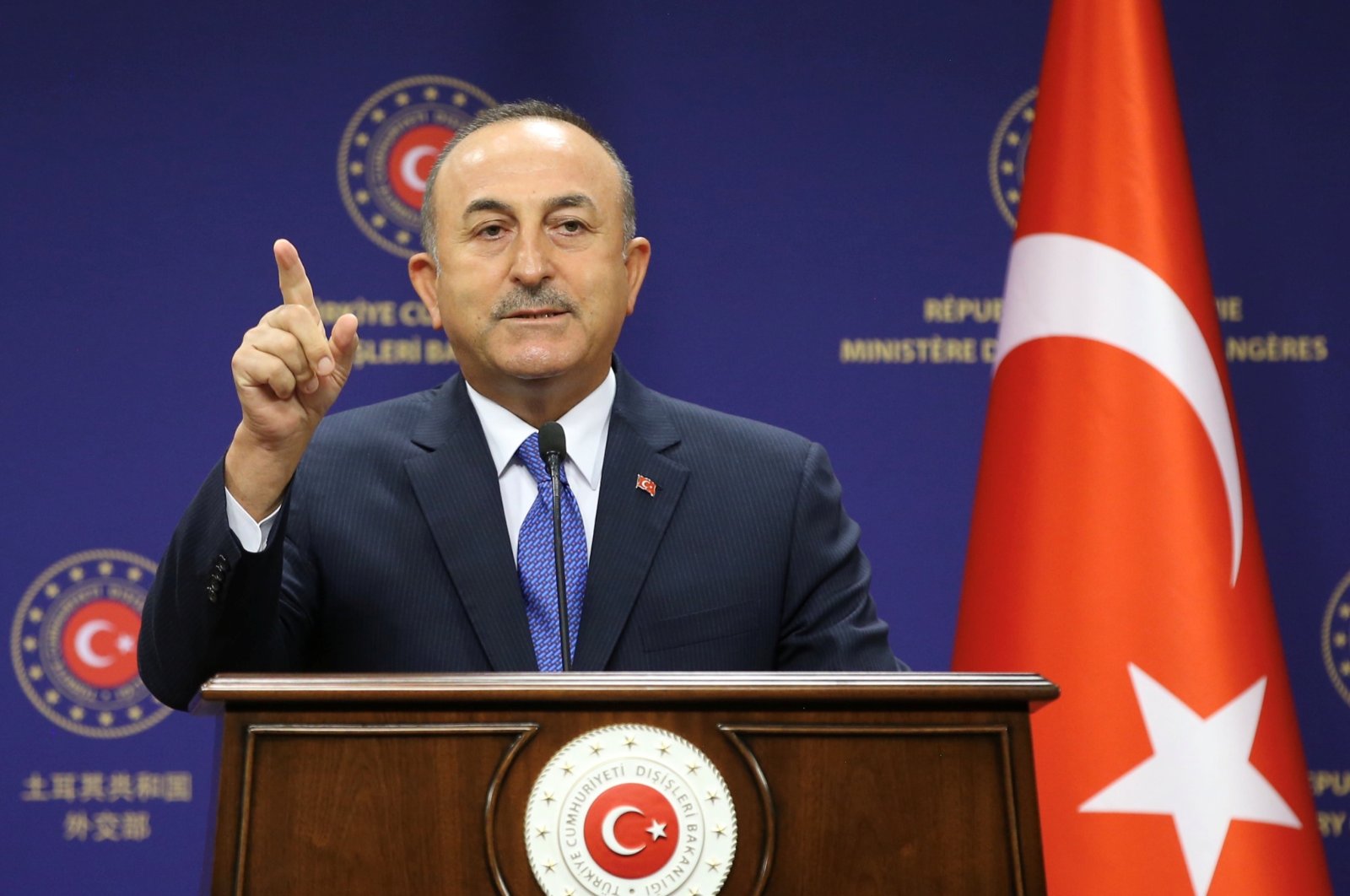Turkish Foreign Minister Mevlüt Çavuşoğlu in a press conference in Ankara, Turkey, Aug. 25, 2020. (Photo by Foreign Ministry via Reuters)
