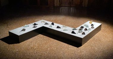 Felekşan Onar, "ENCODE," installation of hot-formed and cold-cut mice figures with metal cast tails. (Courtesy of Felekşan Onar)