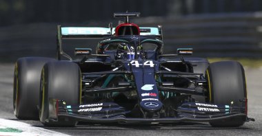 Mercedes driver Lewis Hamilton during the qualifying session for Italian Formula One Grand Prix, in Monza, Italy, Sept. 5, 2020. (AP Photo)
