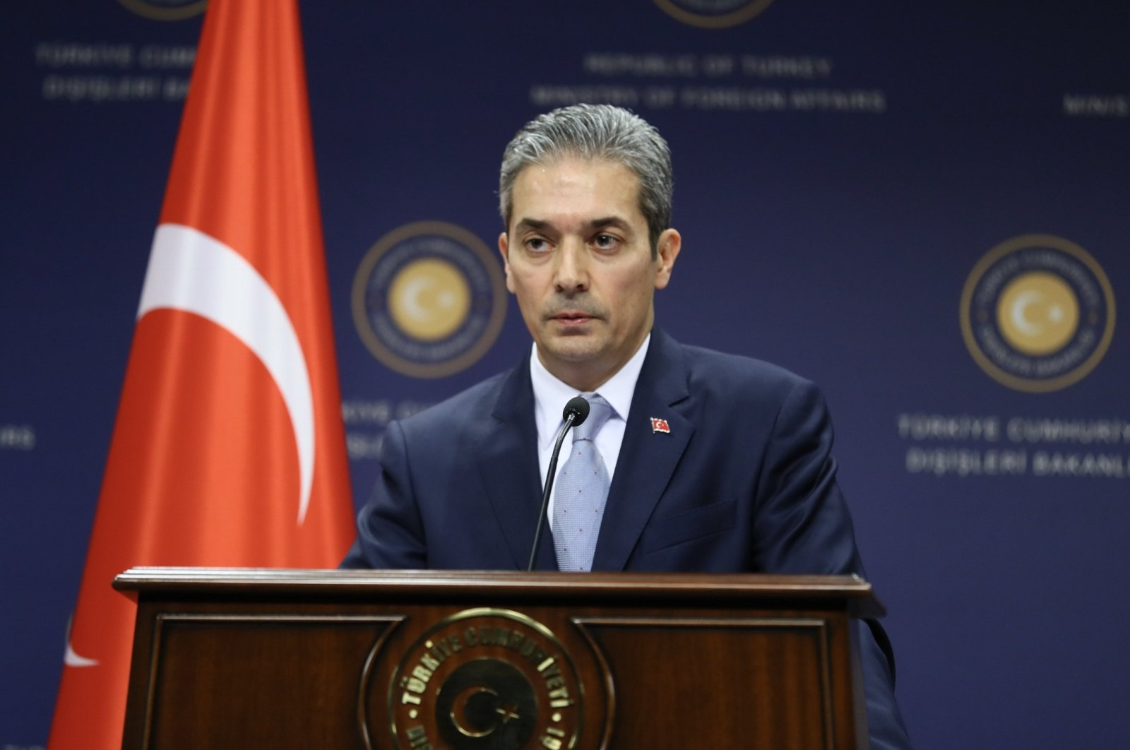 Foreign Ministry Spokesman Hami Aksoy speaks at a news conference in Ankara (AA File Photo)