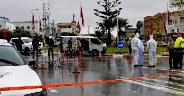 Tunisian forensic police investigate the site of an attack on Tunisian National Guard officers in Sousse, south of the capital Tunis, Sept. 6, 2020. (AFP Photo)