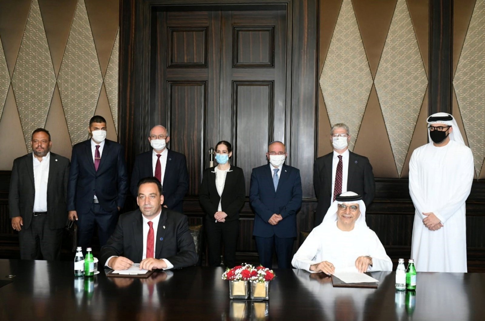 Israeli National Security Advisor Meir Ben-Shabbat stands as the Israeli and Emirati officials sign documents in Abu Dhabi, United Arab Emirates, Sept. 1, 2020. (REUTERS Photo)