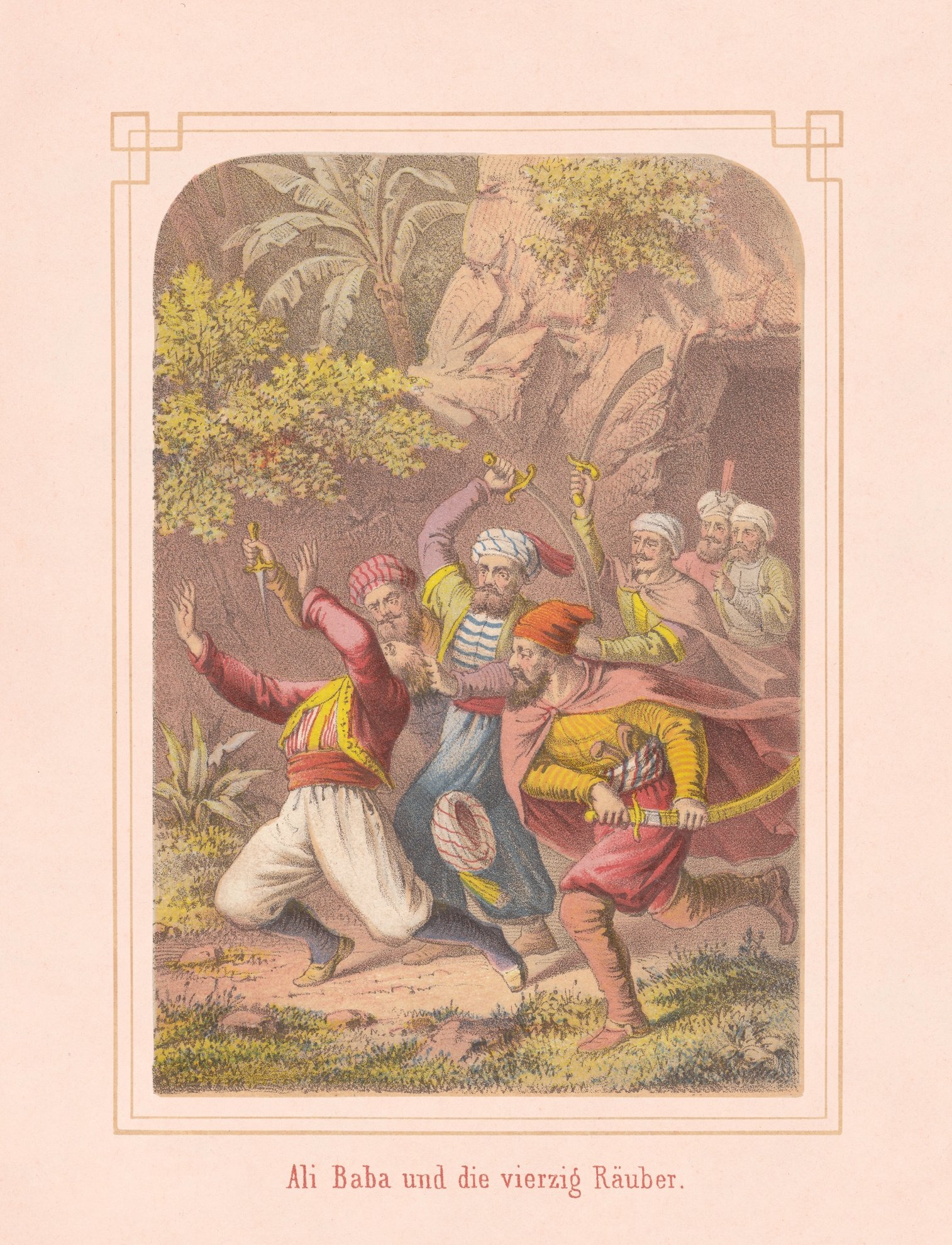 Lithograph shows a scene from 'Ali Baba and the Forty Thieves', a fairy tale from 'One Thousand and One Nights'. (iStock Photo)