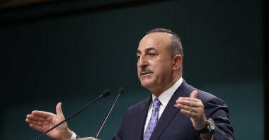 Foreign Minister Mevlüt Çavuşoğlu during a speech at the Presidential Complex in Ankara, Oct. 21, 2019 (AA Photo)