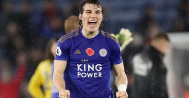 Leicester City's Çağlar Söyüncü celebrates after a match against Arsenal, at King Power Stadium, Leicester, the U.K. Nov. 9, 2019. (Reuters Photo)