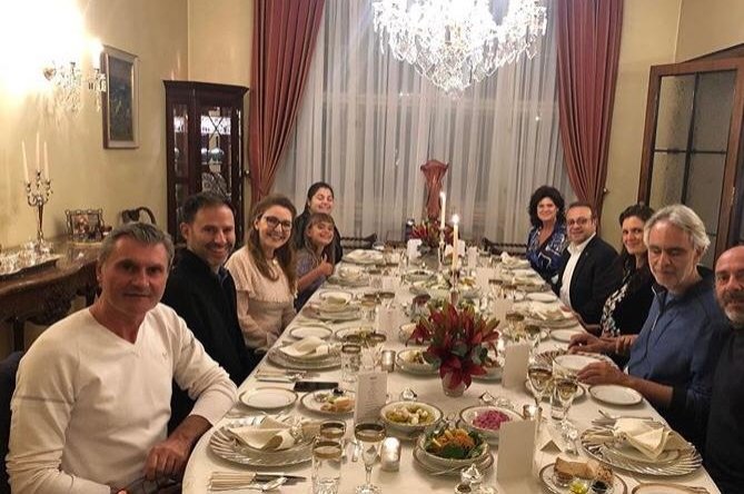 World-famous tenor Andrea Bocelli along with his family and his team was hosted at a dinner at the official residence of the Turkish Embassy in Prague, Sept. 9, 2020. (Official Instagram account of Turkish Embassy in Prague)