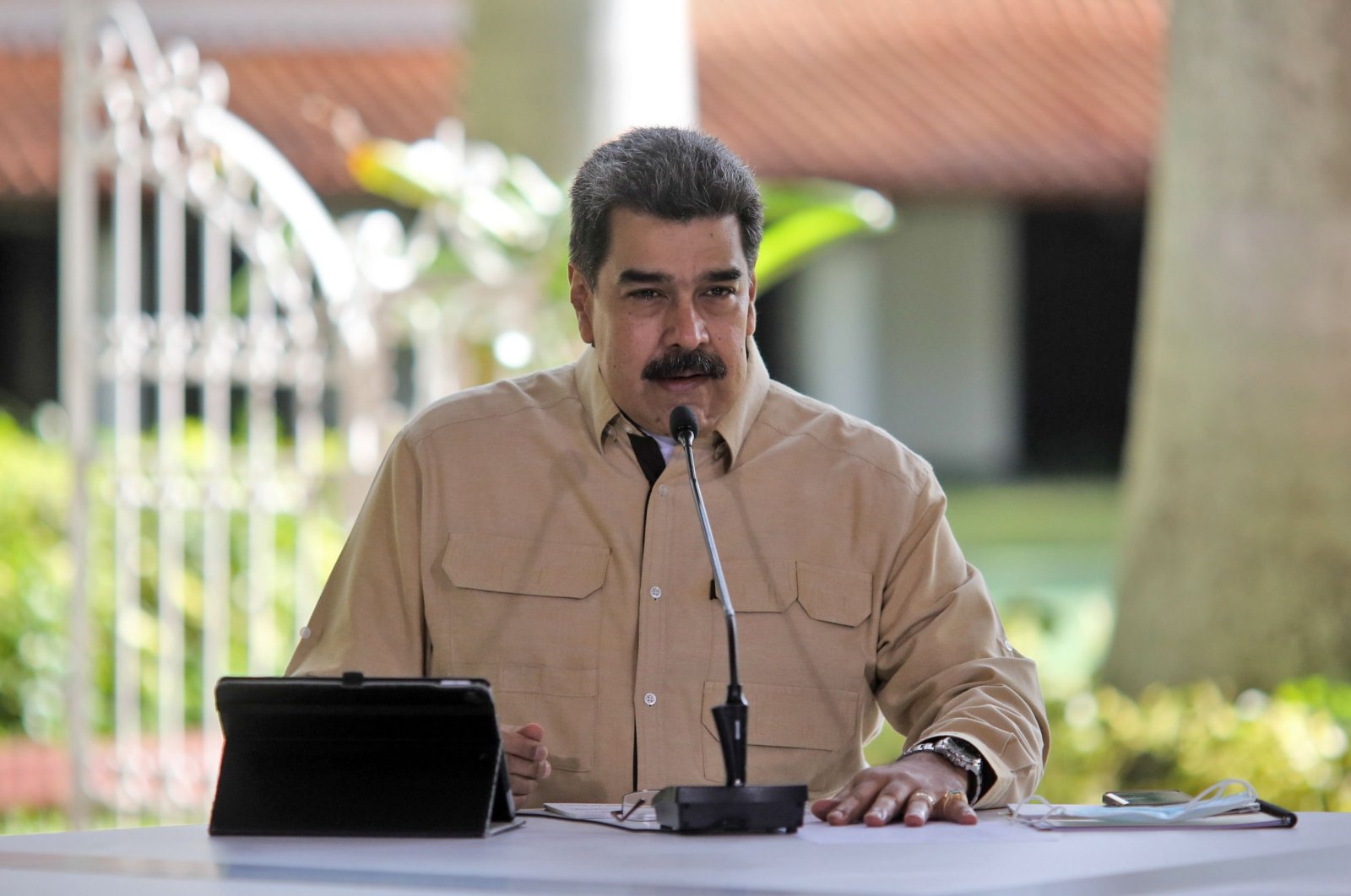 This handout picture released by the Venezuelan presidency shows Venezuela's President Nicolas Maduro speaking during a televised announcement from Miraflores Presidential Palace in Caracas, Venezuela, Sept. 6, 2020. (Venezuelan Presidency Photo via AFP)