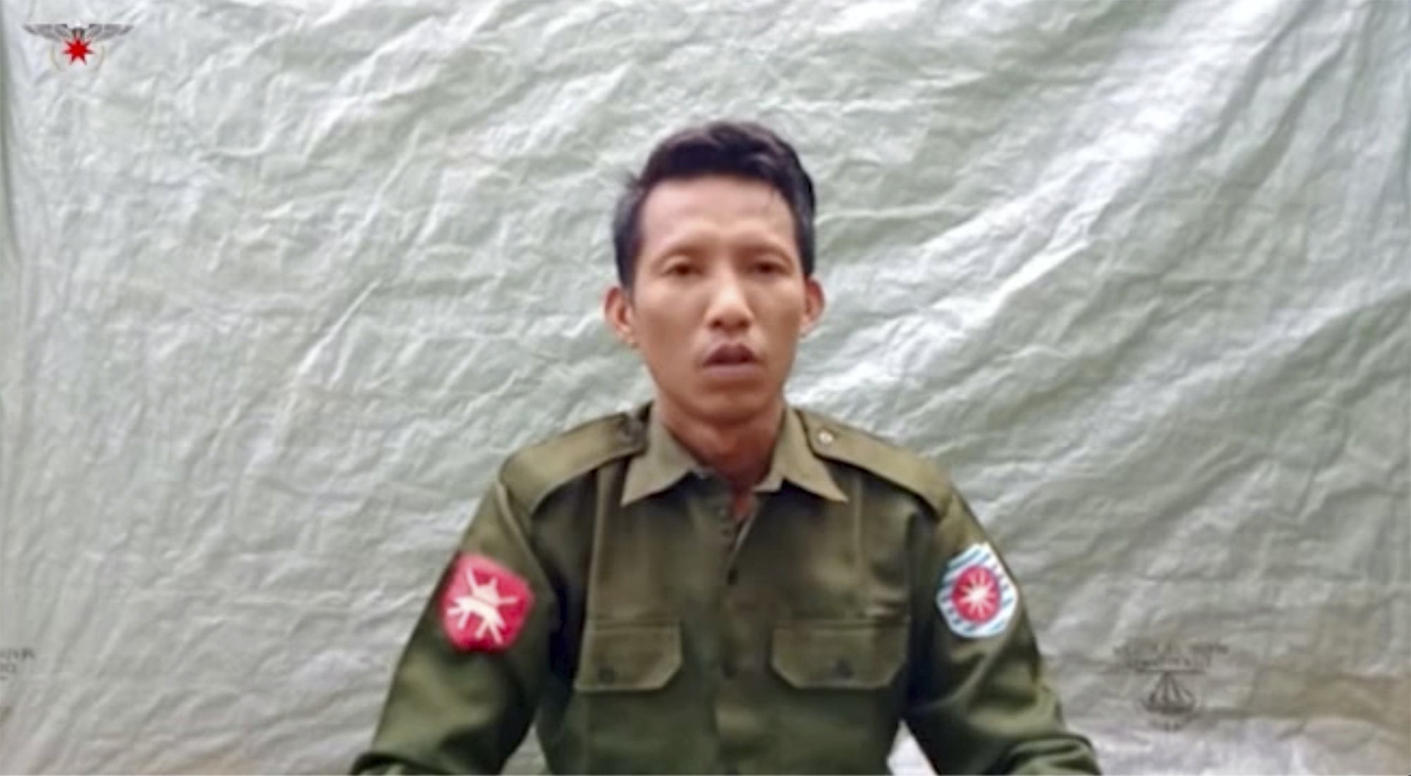 Private Myo Win Tun provides a video testimony from an undisclosed location somewhere in Myanmar on July 23, 2020. (Arakan Army Photo via AP)