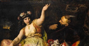 A painting by German artist Ferdinand Keller showing Scheherazade, a major female character and the storyteller in the frame narrative of “One Thousand and One Nights”, and Sultan Shahryar, to whom she tells stories.