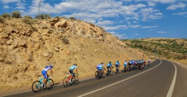 Athletes compete in a race held during the Erciyes International Road and Mountain Bicycle Race event in Kayseri, central Turkey, Sept. 5, 2020. (AA Photo)