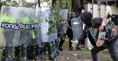 Demonstrators clash with the police during a protest organized in reaction to the killing of lawyer Javier Ordonez, Bogota, Colombia, Sept. 9, 2020. (EPA Photo)