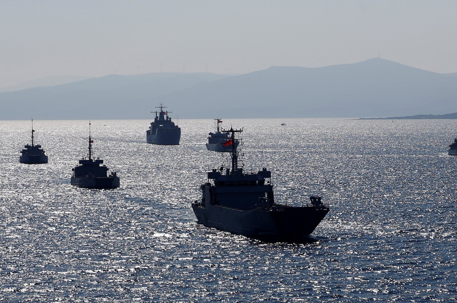 Turkish naval ships take part in a landing drill during the Blue Homeland naval exercise off the Aegean coastal town of Foça in Izmir Bay, western Turkey, March 5, 2019. (Reuters Photo)