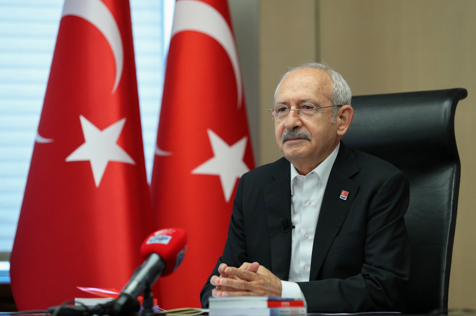 The main opposition Republican People’s Party (CHP) Chairman Kemal Kılıçdaroğlu listens during a videoconference meeting in the capital Ankara, Turkey, Sept. 10, 2020. (AA Photo)