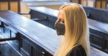 Julija Adlesic appears in at court in Ljubljana, Slovenia, Friday, Sept. 11, 2020. (AP Photo)