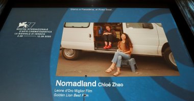 Director Chloe Zhao wins the Golden Lion award for Best Film "Nomadland," Sept. 12, 2020. (Reuters Photo)