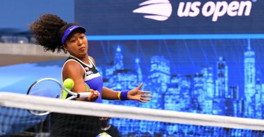 Naomi Osaka hits the ball during women's singles final match, in New York, New York, U.S., Sept. 12, 2020.  (REUTERS Photo)