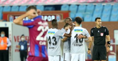 Beşiktaş players celebrate a goal in Trabzon, northern Turkey, Sept. 13, 2020. (AA Photo)