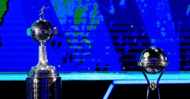 The trophies of the Copa Libertadores and the Copa Sudamericana, in Luque, Paraguay, Dec. 17, 2019. (Reuters Photo)